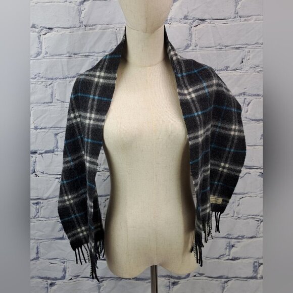 Burberry  Scarf Navy Check 100% Lambswool Scotland 52" x 11.5" - Picture 5 of 10